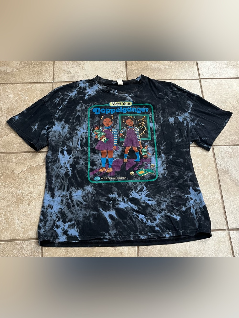 ROMWE Black & Blue Tie-Dye Doppelganger Graphic Tee